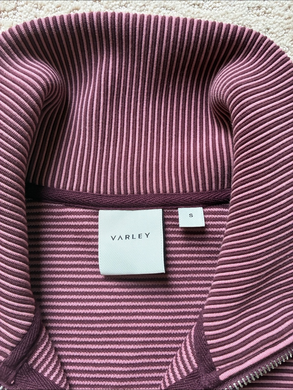 Varley Striped Ribbed Quarter-Zip Pullover in Dusty Rose and Plum - Picture 2 of 2